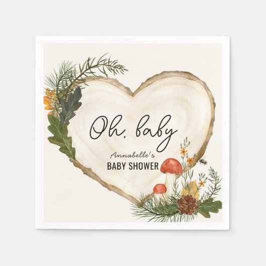 Oh Baby Wood Slice Mushroom Fall Baby Shower Servet (Voorkant)