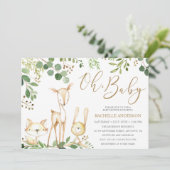 Oh Baby Woodland Animals Greenery Baby shower Kaart (Staand voorkant)