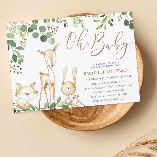 Oh Baby Woodland Animals Greenery Baby shower Kaart