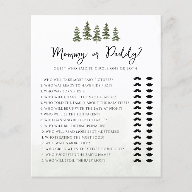 Oh Baby Woodland Mama of Daddy Baby shower Game (Voorkant)