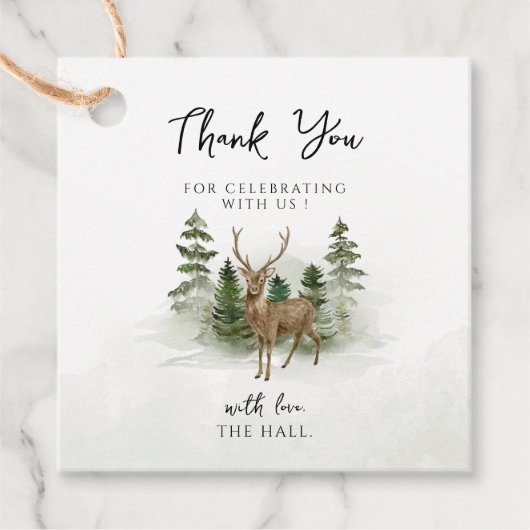 Oh Baby Woodland Waterverf Rustic Baby shower Bedankjes Labels (Voorkant)