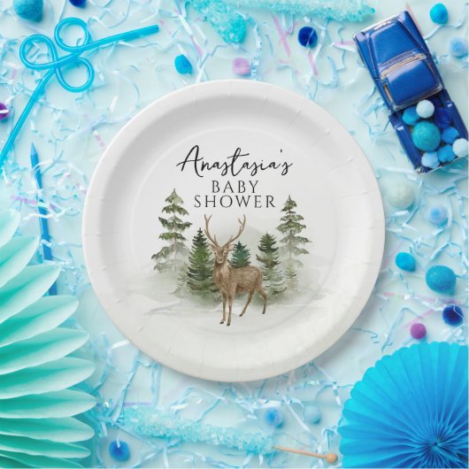 Oh Baby Woodland Waterverf Rustic Baby shower Papieren Bordje (Feest)