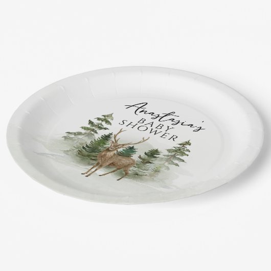 Oh Baby Woodland Waterverf Rustic Baby shower Papieren Bordje (Gekanteld)