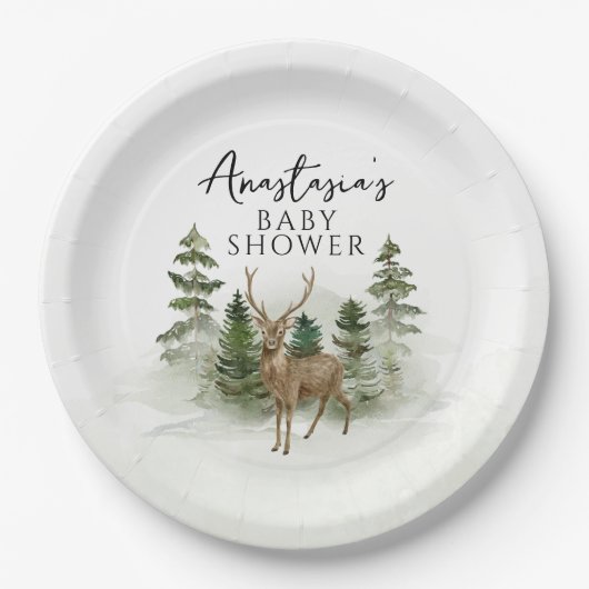 Oh Baby Woodland Waterverf Rustic Baby shower Papieren Bordje (Voorkant)