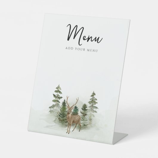 Oh Baby Woodland Waterverf Rustic Menu Reclamebord Met Voetstuk (Voorkant)