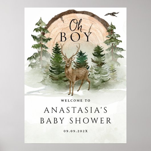 Oh Baby Woodland Waterverf Rustic Welkomstbord Poster (Voorkant)