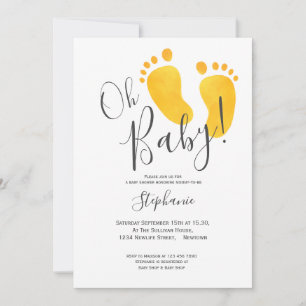 Oh Baby Yellow Baby Feet Baby shower Invitation Kaart