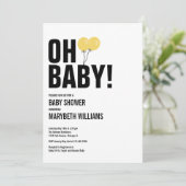 Oh Baby Yellow Ballon Baby shower Party card Kaart (Staand voorkant)