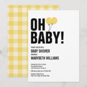 Oh Baby Yellow Ballon Baby shower Party card Kaart (Voorkant / Achterkant)