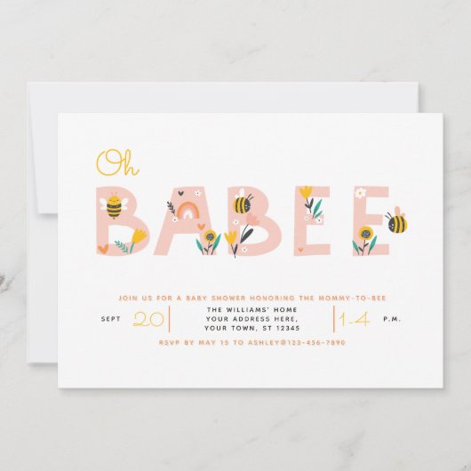 Oh Baby Yellow Bee Baby shower Invitation Kaart (Voorkant)