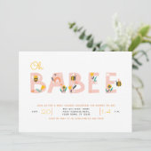 Oh Baby Yellow Bee Baby shower Invitation Kaart (Staand voorkant)