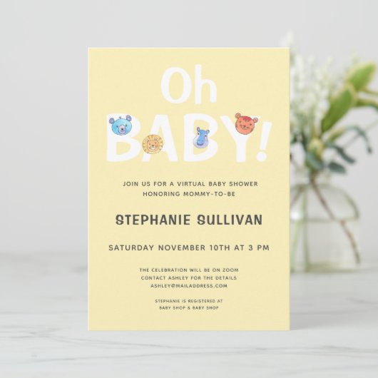 Oh Baby Yellow Virtual Baby shower Kaart (Staand voorkant)
