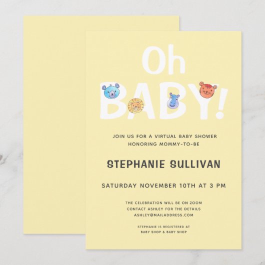 Oh Baby Yellow Virtual Baby shower Kaart (Voorkant / Achterkant)
