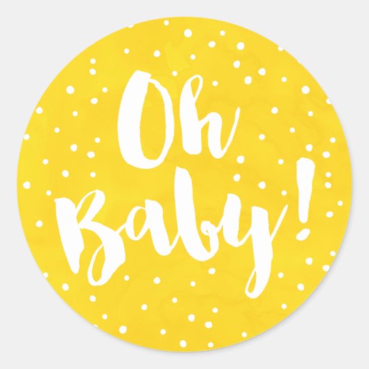 Oh Baby Yellow Waterverf Baby shower Ronde Sticker (Voorkant)