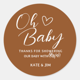 Oh Baby Zadelbruin Baby shower Dank u Ronde Sticker