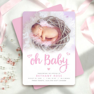 Oh Baby Zoete Moderne Chic Roze Meisje Geboorte Fo Aankondiging