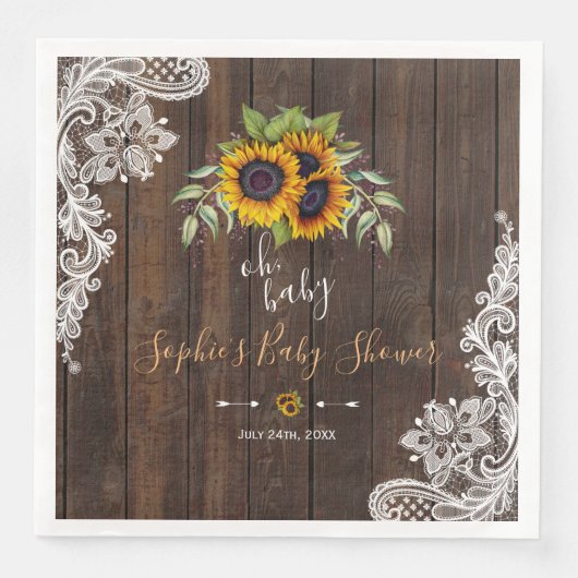 Oh BABY Zonnebloemen Boeket Houten Kant BABY SHOWE Servet (Voorkant)