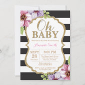 Oh Baby Zwart en Goud Baby Shower Uitnodiging (Voorkant)