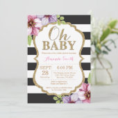 Oh Baby Zwart en Goud Baby Shower Uitnodiging (Staand voorkant)
