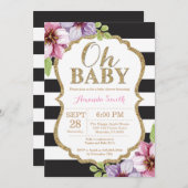 Oh Baby Zwart en Goud Baby Shower Uitnodiging (Voorkant / Achterkant)