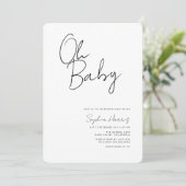 Oh Baby zwart en wit minimalistisch Baby shower Kaart (Staand voorkant)