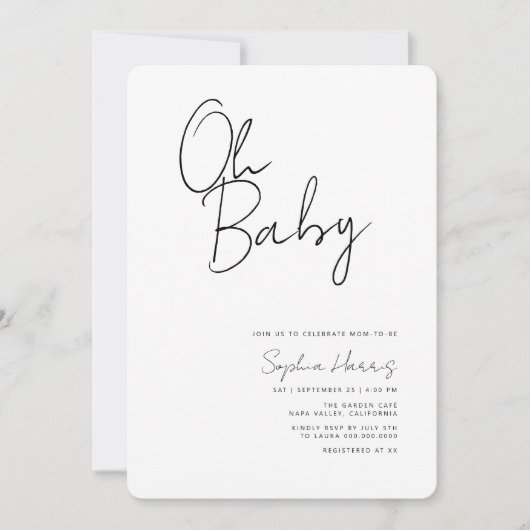 Oh Baby zwart en wit minimalistisch Baby shower Kaart (Voorkant)