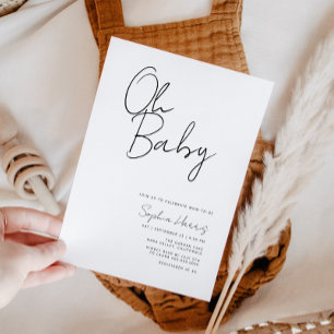 Oh Baby zwart en wit minimalistisch Baby shower Kaart