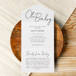 Oh Baby Zwart en Witte Minimale Baby shower All In One Uitnodiging
