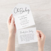 Oh Baby Zwart en Witte Minimale Baby shower All In One Uitnodiging (Afscheurbaar)