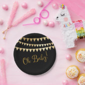 Oh Baby Zwart Goud Baby shower Papieren Bordje (Feest)