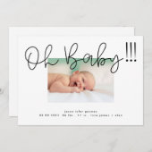 Oh Baby zwart op witte moderne Funky Fun Baby Aankondiging (Voorkant / Achterkant)