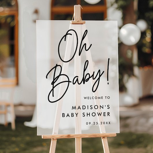 Oh Baby Zwart Script Baby shower Welkom Frosted Acryl Bord