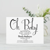 Oh Baby Zwart Script Modern Minimal Shower Party Kaart (Staand voorkant)