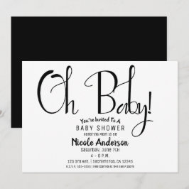Oh Baby Zwart Script Modern Minimal Shower Party Kaart