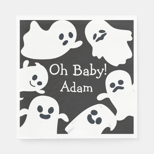 Oh Baby! Zwart & Wit Halloween Herfst Baby shower Servet (Voorkant)
