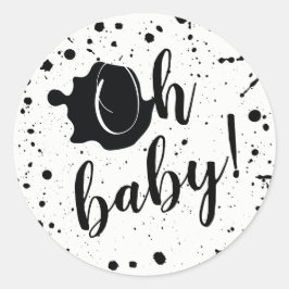 Oh Baby Zwart-wit Paint Splatter Baby shower Ronde Sticker