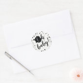 Oh Baby Zwart-wit Paint Splatter Baby shower Ronde Sticker (Envelop)