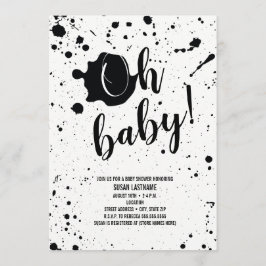 Oh Baby Zwart + Wit Splatter Neutraal Baby shower Kaart