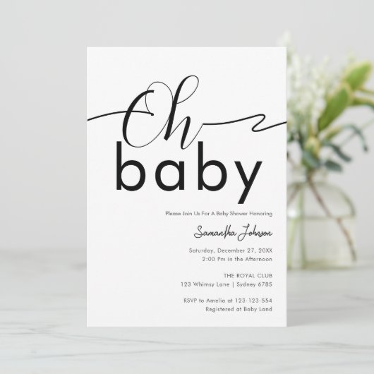 Oh Baby Zwart-wit Trendy Eenvoudige Minimalist Kaart (Staand voorkant)