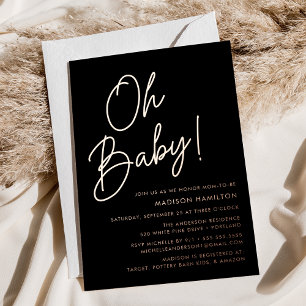 Oh Baby Zwarte en Roze Gouden Script Baby Shower Folie Uitnodiging