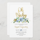 Oh babyblauwe florale baby douche kaart (Voorkant / Achterkant)