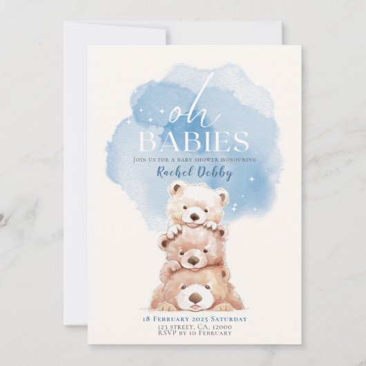 Oh Baby's Beer Baby shower Uitnodiging blauw tripl (Voorkant)