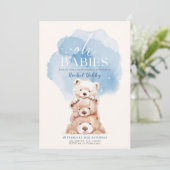 Oh Baby's Beer Baby shower Uitnodiging blauw tripl (Staand voorkant)