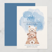 Oh Baby's Beer Baby shower Uitnodiging blauw tripl (Voorkant / Achterkant)