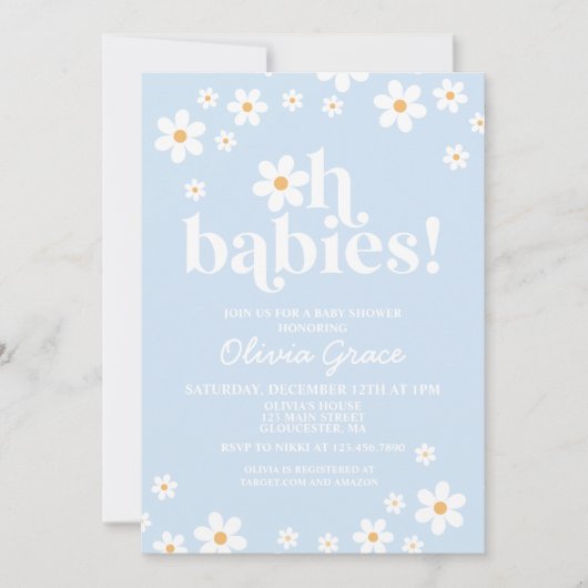 Oh baby's! Daisy bord blauw Baby shower Kaart (Voorkant)