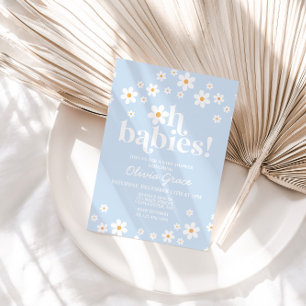 Oh baby's! Daisy bord blauw Baby shower Kaart