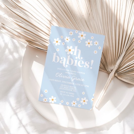 Oh baby's! Daisy bord blauw Baby shower Kaart