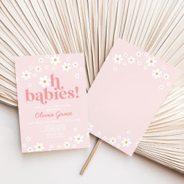 Oh baby's! Daisy Pink Retro Baby shower Kaart