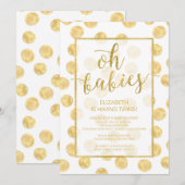 Oh baby's! Gold Stippen Twins Baby shower Invitati Kaart (Voorkant / Achterkant)