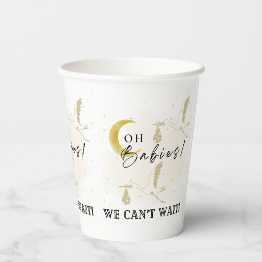 Oh baby's! Neutral Twin Storks-Baby shower Papieren Bekers (Achterkant)